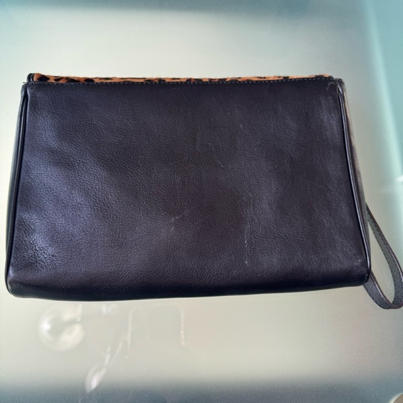 Fossil Black Leather Clutch Handbag Leopard Print - Picture 6 of 11